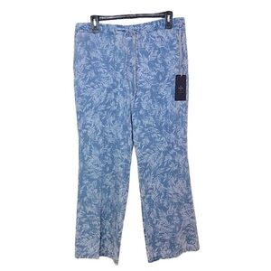 NYDJ NWT’s Women’s Chambray Tropical Print Blue Wide Leg Tie Waist Pants Size 8